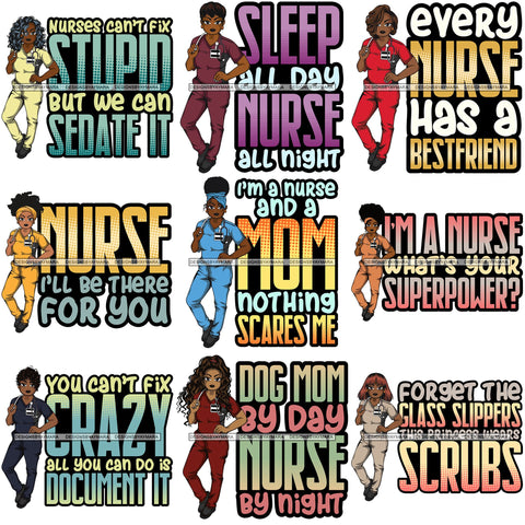 Bundle 9 Afro Lola Nurse Medical Occupation SVG Cutting Files For Cricut Silhouette and More