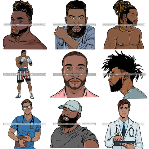 Bundle 9 Attractive Black Man Bearded Hipster Model Fashion Male Guy Hombre Masculino Guapo Stylish Close-up Sexy Macho Manly SVG Files For Cutting