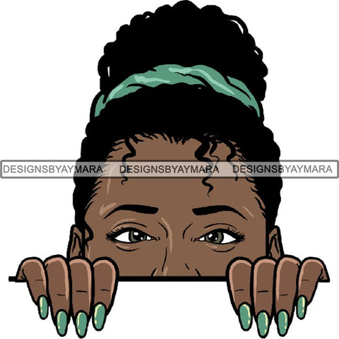 Afro Woman Peeking Peek-a-Boo I see You Melanin Pretty Half Face PNG File For Print Not For Cutting