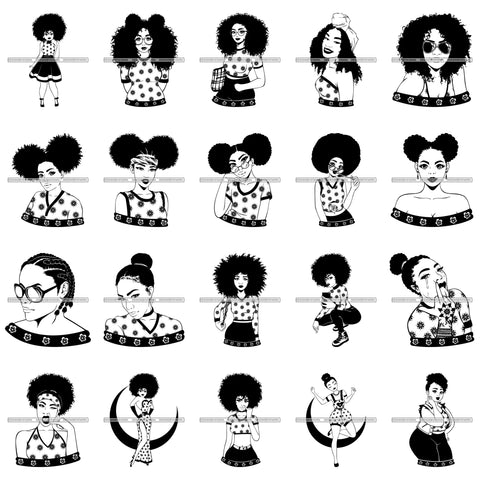 Bundle 20 Afro Nubian Melanin Popping Kinky Hair Beautiful African American Woman SVG Cutting Files