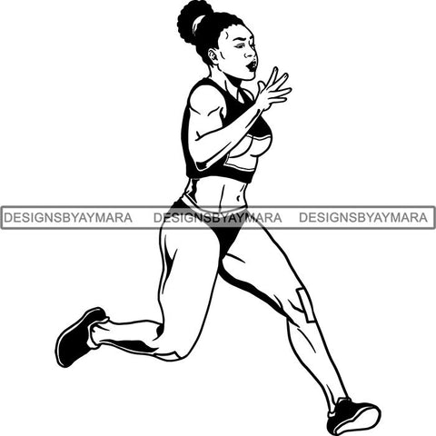 Afro Black Woman Runner Athletic Sport .SVG Cutting File For Silhouette and Cricut