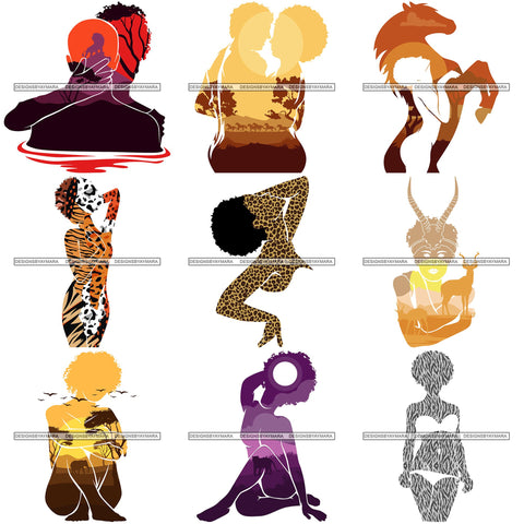 Bundle 9 Sensual Woman Silhouette African Wildlife Proud Roots Safari Savanna Africa Continent Exotic Scenic SVG Cutting Files