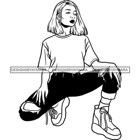 Fashion Woman Model Posing Summer Outfit Vogue Goddess Glamour Trendy Clothing Vector SVG Cutting Files