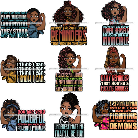 Bundle 9 Afro Lola Strong Lady We can Do It Woman Power Flexing Arms Believe in Yourself Quotes .SVG Cutting Files For Silhouette and Cricut and More!