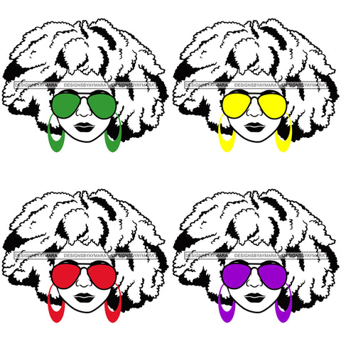 Bundle 4 Afro Lola Boss Lady Dope Diva Glamour Wearing Glasses Accesories .SVG Cut Files