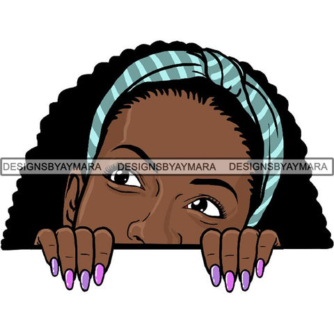 Afro Woman Peeking Peek-a-Boo I see You Melanin Pretty Half Face PNG File For Print Not For Cutting
