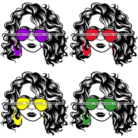 Bundle 4 Afro Lola Boss Lady Dope Diva Glamour Wearing Glasses Accesories .SVG Cut Files