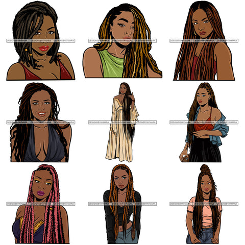 Bundle 9 Afro Woman Braids Dreadlocks Sister-Locks Dreads Locks Hairstyle .SVG Cut Files For Silhouette and Cricut