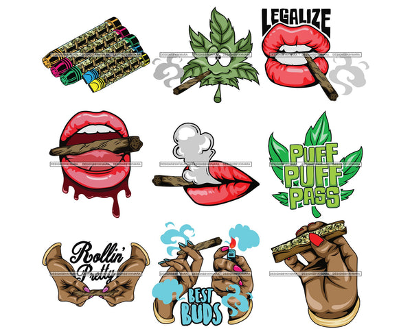 Bundle 9 Marijuana Cannabis Hashish Weed Leaf Grass Dope 420 Hemp Pot Joint Blunt Stoned High Life SVG Cutting Files