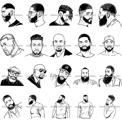 Bundle 20 Attractive Man Bearded Hipster Model Fashion Male Guy Stylish Mustache Close-up Sexy Macho Manly SVG Files For Cutting