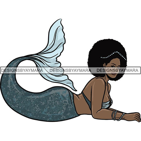 Afro Black Woman Mermaid Aquatic Creature  SVG Cutting File For Silhouette and Cricut