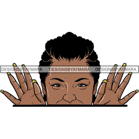 Afro Woman Peeking Peek-a-Boo I see You Melanin Pretty Half Face PNG File For Print Not For Cutting