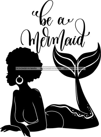 Afro Black Woman Mermaid Aquatic Creature  SVG Cutting File For Silhouette and Cricut