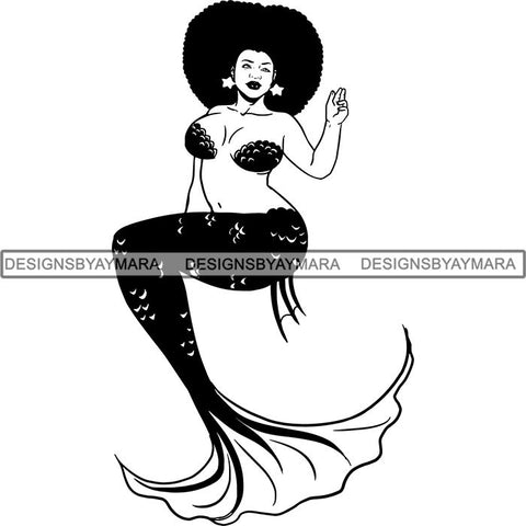Afro Black Woman Mermaid Aquatic Creature  SVG Cutting File For Silhouette and Cricut