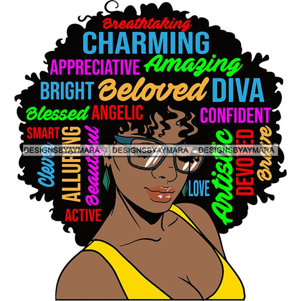 Afro Pretty Woman Hair Quotes Words Letters Lady Female Qualities SVG Files For Cutting and More!