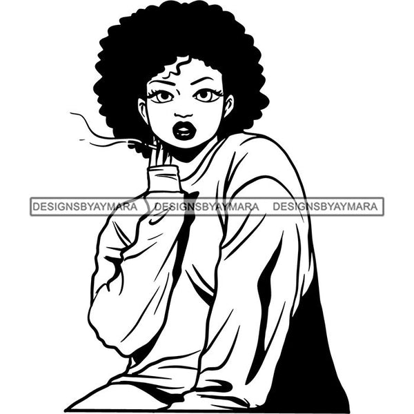 Woman Smoking Pot Joint Blunt Stoned High Life Weed Leaf Marijuana Grass Relax Chill SVG Cutting Files