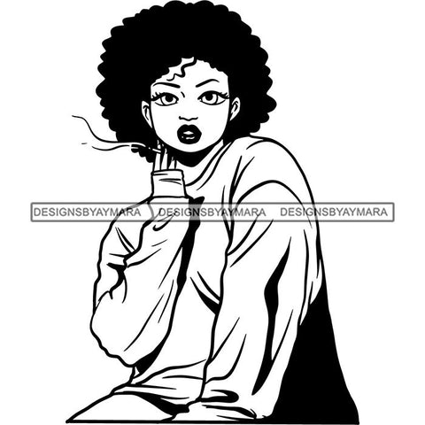 Woman Smoking Pot Joint Blunt Stoned High Life Weed Leaf Marijuana Grass Relax Chill SVG Cutting Files