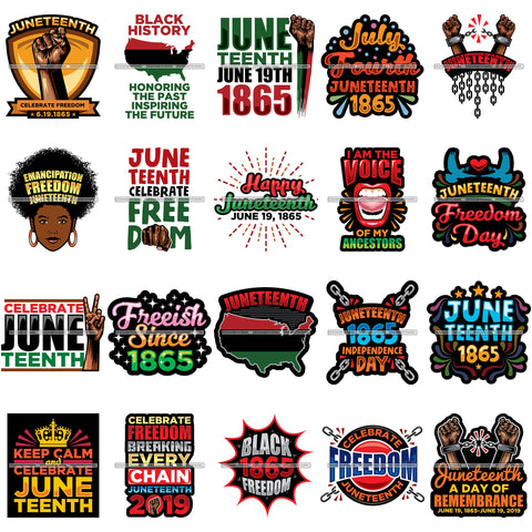 Bundle 20 Juneteenth Celebration June 19 Emancipation Freedom Holiday African American History  SVG PNG JPG Vector Cutting Files