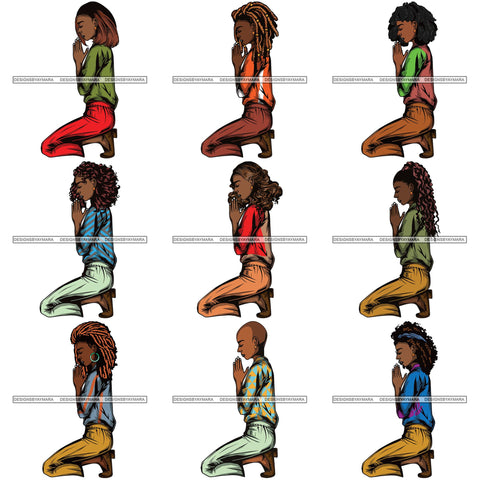 Bundle 9 Afro Lola Praying God Lord Prayers Knee Forgiveness .SVG Clipart Cutting Files For Silhouette and Cricut and More!