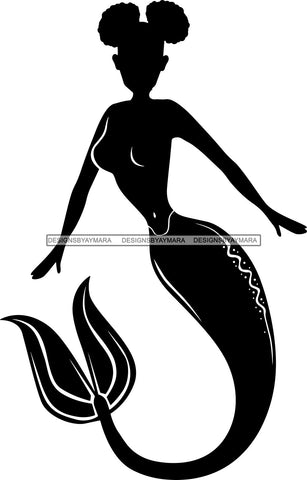 Afro Black Woman Mermaid Aquatic Creature  SVG Cutting File For Silhouette and Cricut