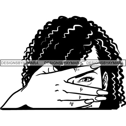 Afro Woman Peeking Peek-a-Boo I see You Melanin Pretty Half Face PNG File For Print Not For Cutting