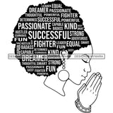 Afro Strong Woman Praying Independent Proud Roots Hair Life Quotes SVG Cutting Files