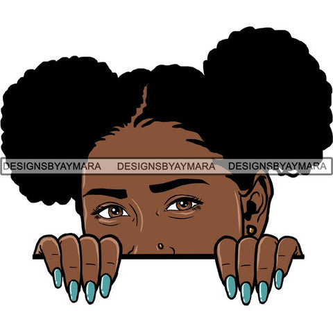 Afro Woman Peeking Peek-a-Boo I see You Melanin Pretty Half Face PNG File For Print Not For Cutting