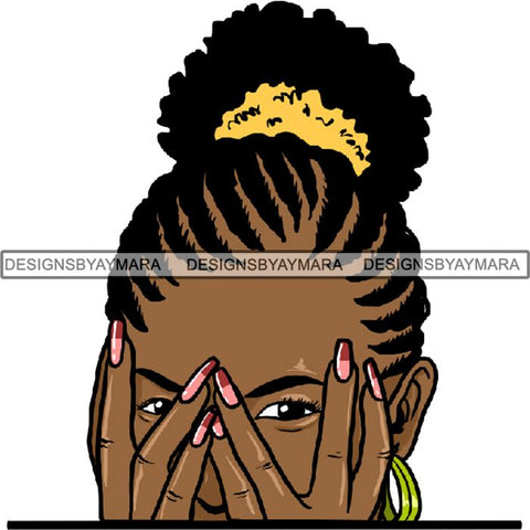 Afro Woman Peeking Peek-a-Boo I see You Melanin Pretty Half Face PNG File For Print Not For Cutting