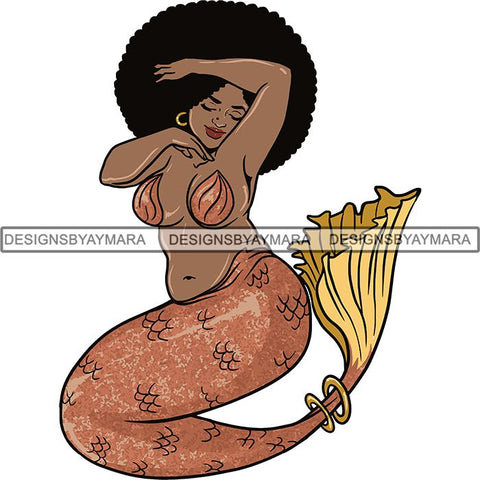 Afro Black Woman Mermaid Aquatic Creature  SVG Cutting File For Silhouette and Cricut