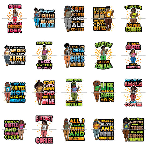 Bundle 20 Lola Afro BBW Coffee Quotes .SVG Cutting Files For Silhouette and Cricut and More!