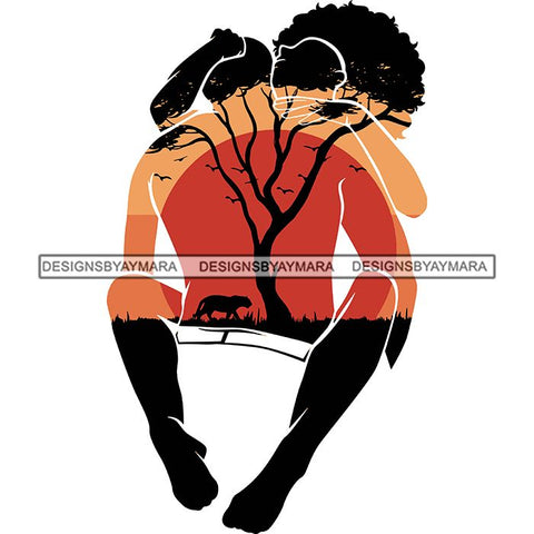 Sensual Couple Silhouette African Wildlife Proud Roots Safari Savanna Africa Continent Exotic Scenic SVG Cutting Files