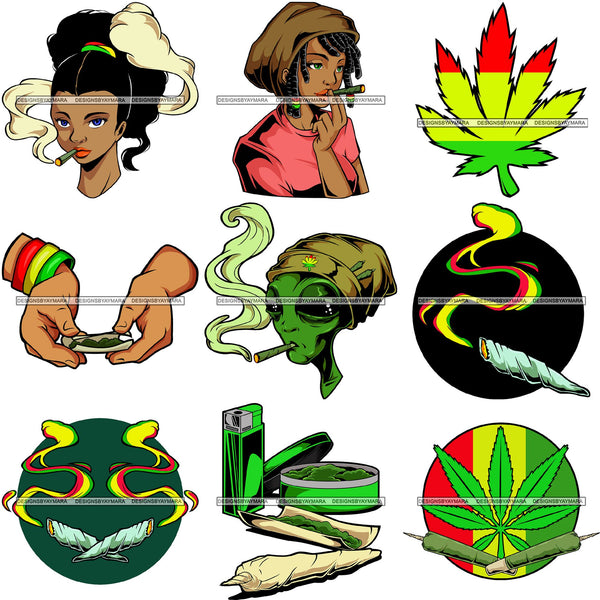 Bundle 9 420 Cannabis Pot Head Weed Leaf Grass Marijuana Joint Blunt Stoned High Life SVG Cutting Files