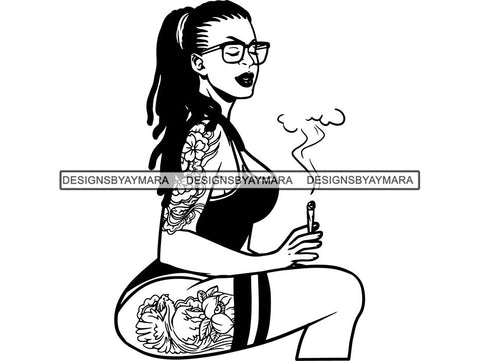 Woman Smoking Pot Deadlock Braids Hairstyle Rasta Queen Blunt Weed Cannabis 420 Marijuana Stoner High Life .SVG Cut File For Silhouette and Cricut