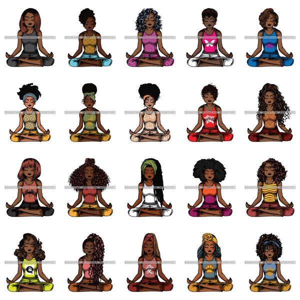 Bundle 20 Afro Lola Meditating Yoga Relaxing .SVG Cutting Files For Silhouette Cricut and More!