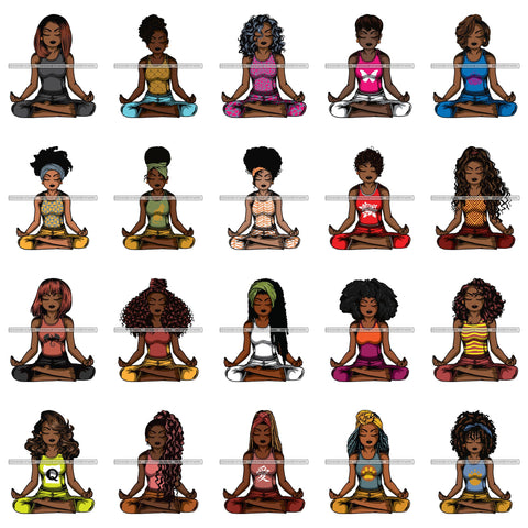 Bundle 20 Afro Lola Meditating Yoga Relaxing .SVG Cutting Files For Silhouette Cricut and More!