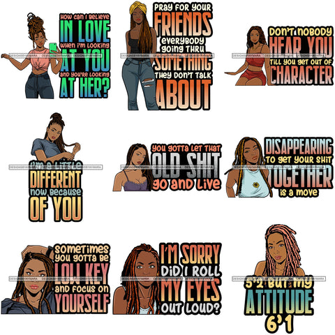 Bundle 9 Afro Woman Dreadlocks Locs Hairstyle Gangster Bad Ass Quotes .SVG Cutting Files For Silhouette Cricut and More!