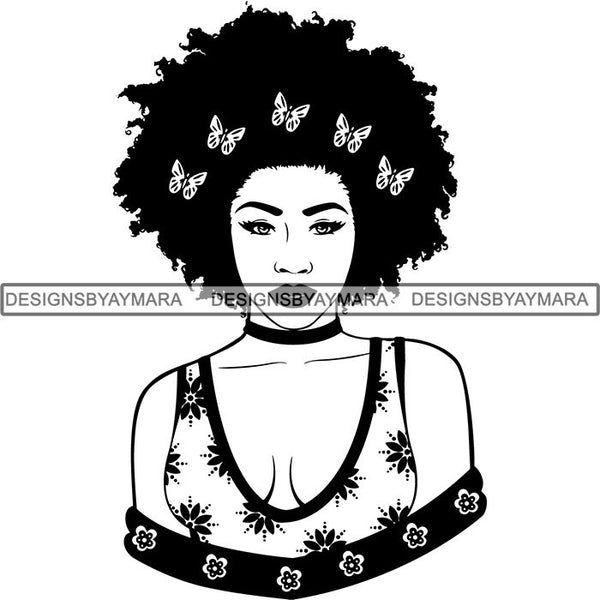 Beautiful Afro Woman Unique Designs In Black and White SVG Cutting Files For Silhouette Cricut and More