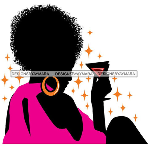 Afro Woman Silhouette Drinking Wine Relax Chilling Stress Free .SVG Cutting Files For Silhouette and Cricut and More!