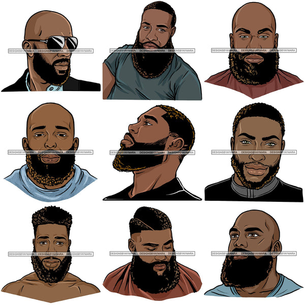 Bundle 9 Attractive Black Man Bearded Hipster Model Fashion Male Guy Hombre Masculino Guapo Stylish Close-up Sexy Macho Manly SVG Files For Cutting