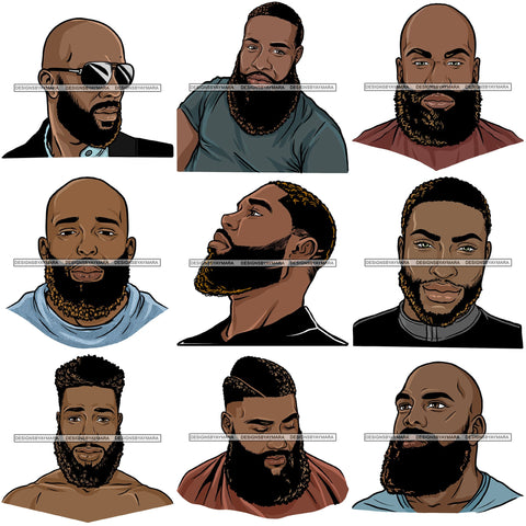 Bundle 9 Attractive Black Man Bearded Hipster Model Fashion Male Guy Hombre Masculino Guapo Stylish Close-up Sexy Macho Manly SVG Files For Cutting