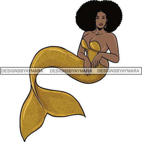 Afro Black Woman Mermaid Aquatic Creature  SVG Cutting File For Silhouette and Cricut