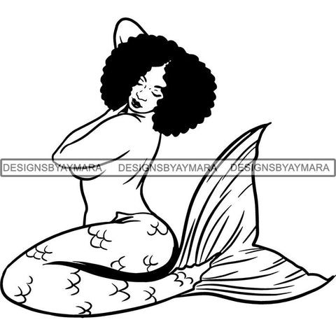 Afro Black Woman Mermaid Aquatic Creature  SVG Cutting File For Silhouette and Cricut