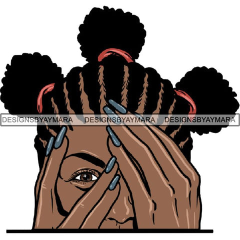 Afro Woman Peeking Peek-a-Boo I see You Melanin Pretty Half Face PNG File For Print Not For Cutting
