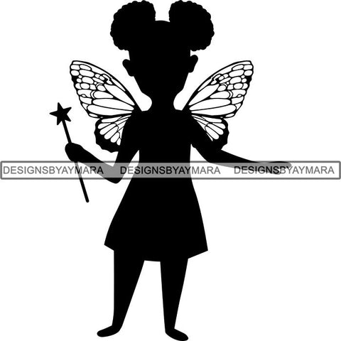 Afro Cute Baby Girl Fairy Wings Fantasy .SVG Cut Files For Silhouette Cricut and More