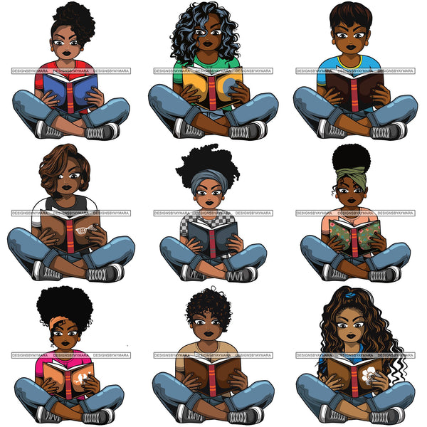 Bundle 9 Afro Lola Reading Education Smart Woman .SVG Cutting Files For Silhouette Cricut and More!