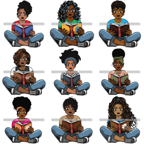 Bundle 9 Afro Lola Reading Education Smart Woman .SVG Cutting Files For Silhouette Cricut and More!