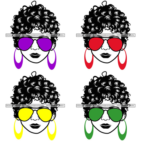 Bundle 4 Afro Lola Boss Lady Dope Diva Glamour Wearing Glasses Accesories .SVG Cut Files