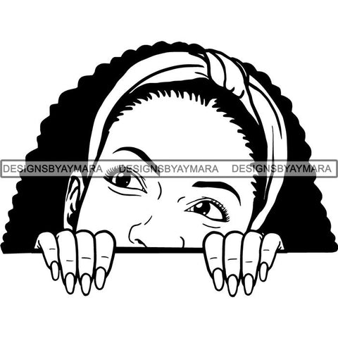 Afro Woman Peeking Peek-a-Boo I see You Melanin Pretty Half Face PNG File For Print Not For Cutting
