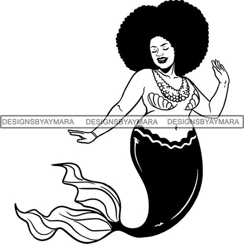 Afro Black Woman Mermaid Aquatic Creature  SVG Cutting File For Silhouette and Cricut