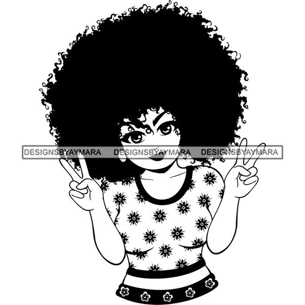 Afro Woman Kinky Hairstyle African American Beautiful Black Woman SVG Files For Cutting and More.